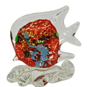 Art Glass Tropical Marine Fish Multicolor Red Green Blue Figurine Sculpture 5"